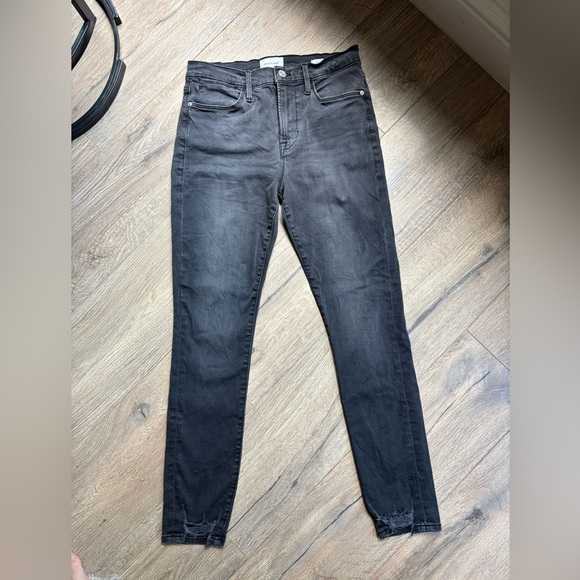 Frame Le High Skinny 29 Black Denim Distressed Chewed Hem - Picture 1 of 12